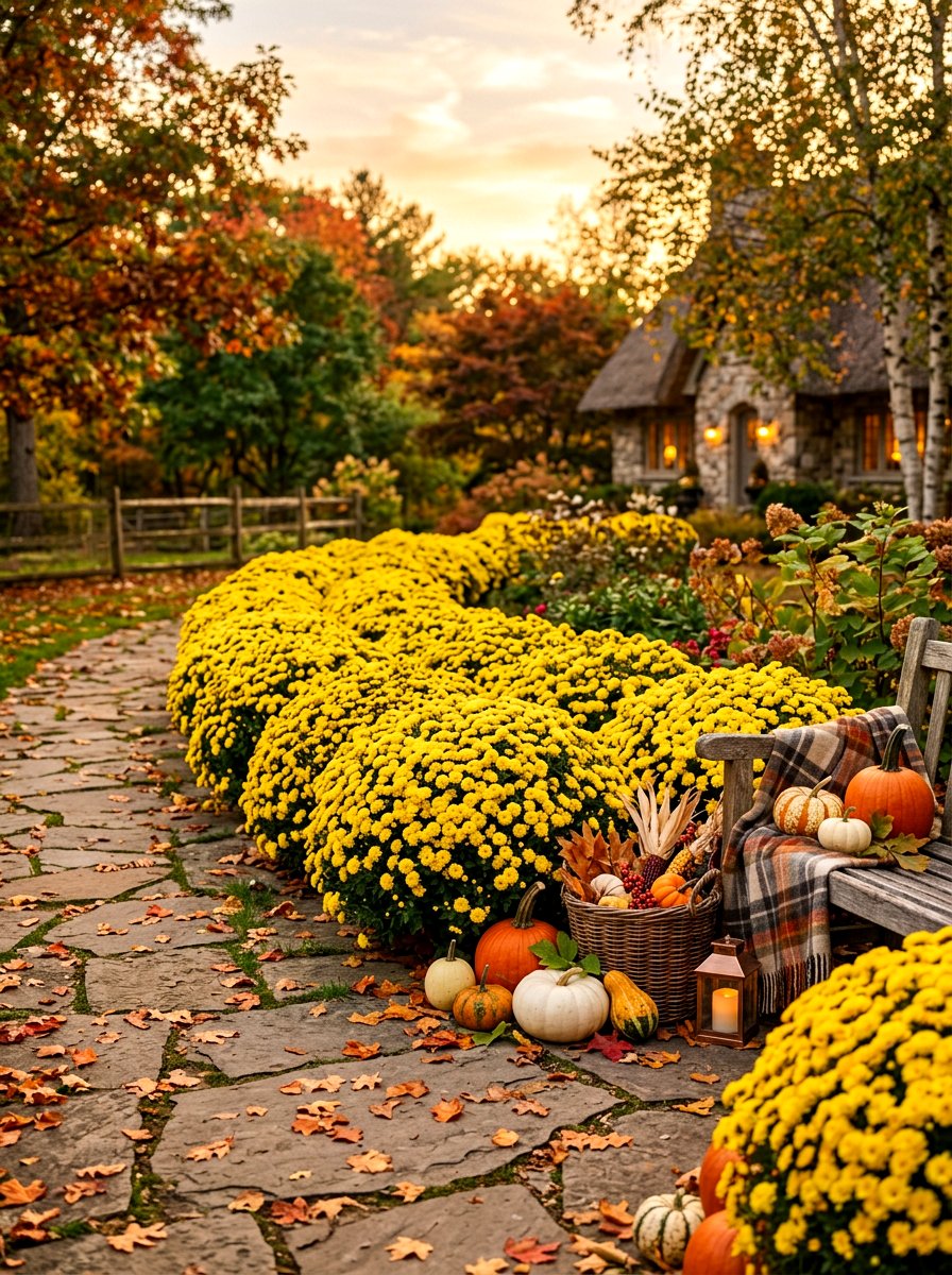 Yellow Chrysanthemum Border - 30 yellow flower border ideas