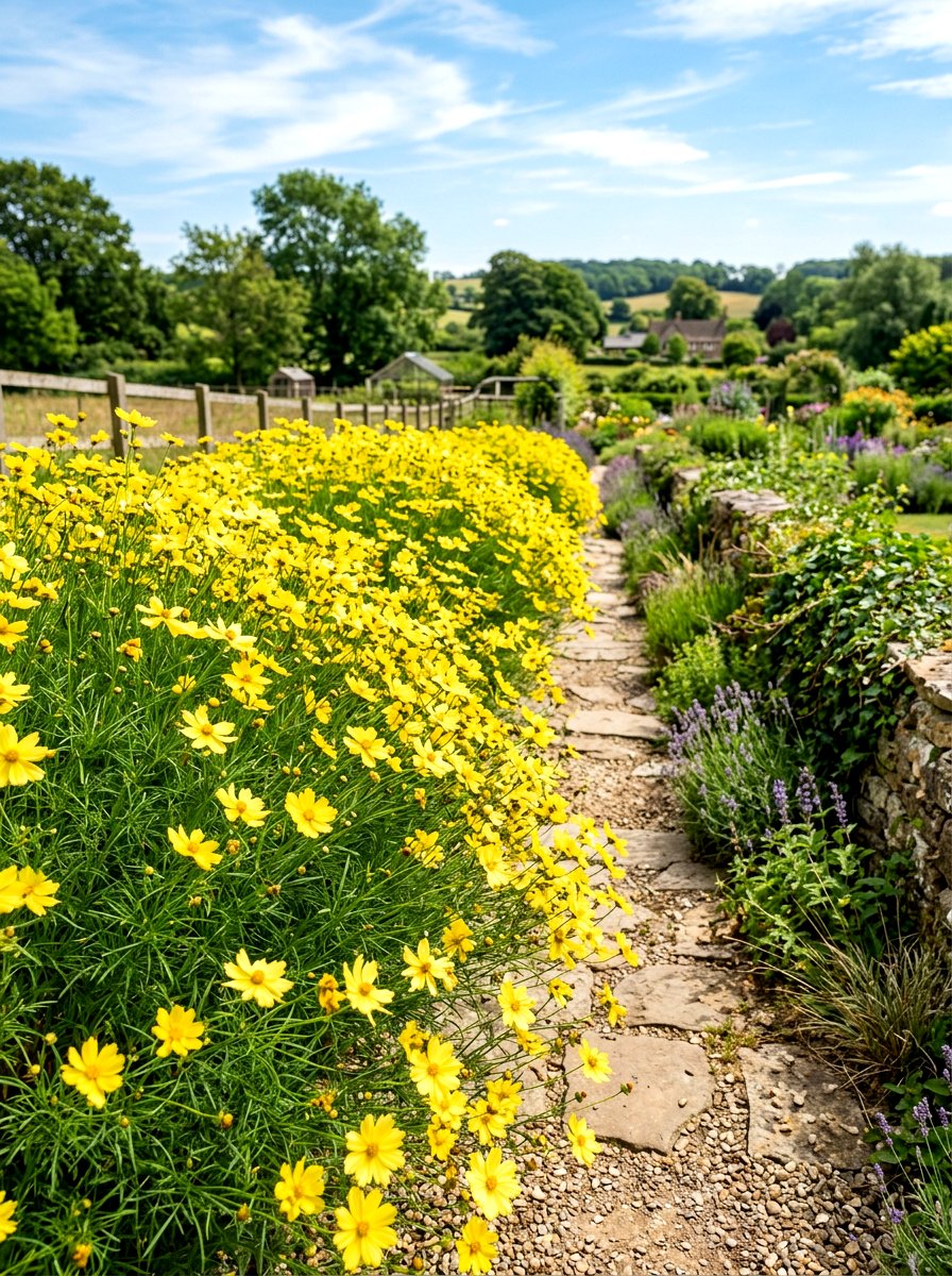 Yellow Coreopsis Border - 30 yellow flower border ideas