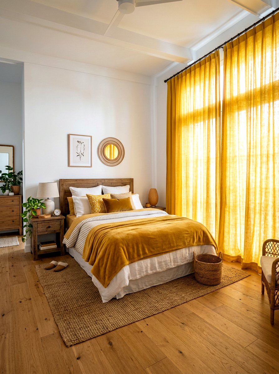 Yellow Curtains - 30 soft yellow bedroom ideas