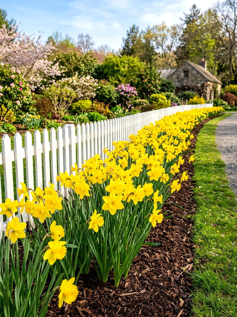 Yellow Daffodil Border - 30 early spring flower bed ideas