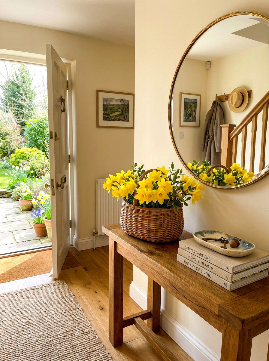 Yellow Daffodils In Woven Basket - 30 spring flower arrangement ideas