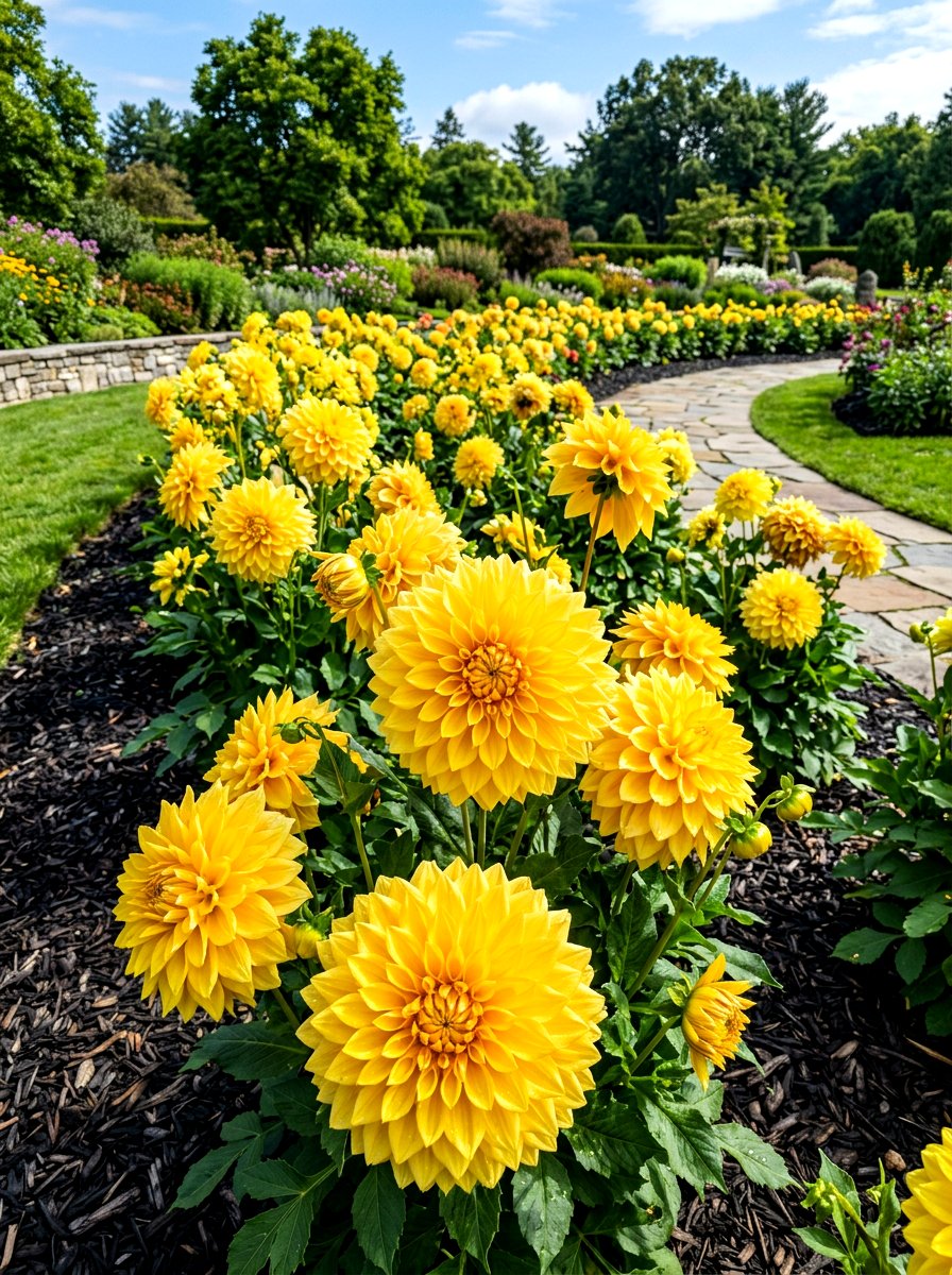 Yellow Dahlia Border - 30 yellow flower border ideas