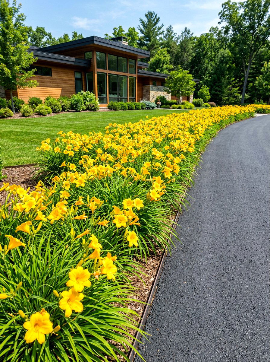 Yellow Daylily Border - 30 yellow flower border ideas