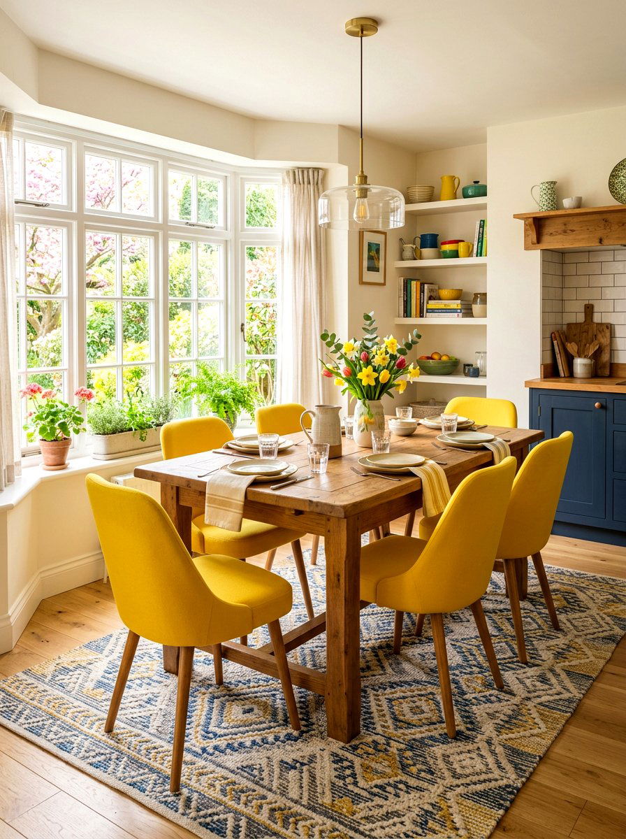 Yellow Dining Chairs - 30 lemon kitchen spring ideas