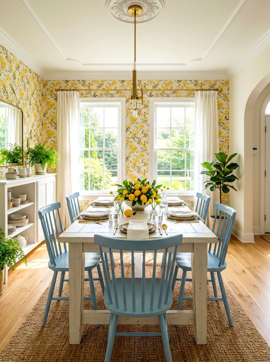 Yellow Floral Wallpaper - 30 floral dining wallpaper ideas