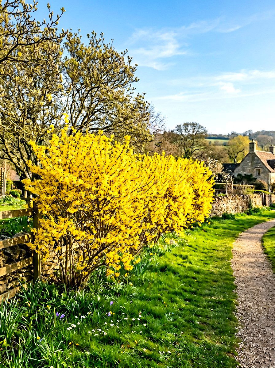 Yellow Forsythia Border - 30 yellow flower border ideas