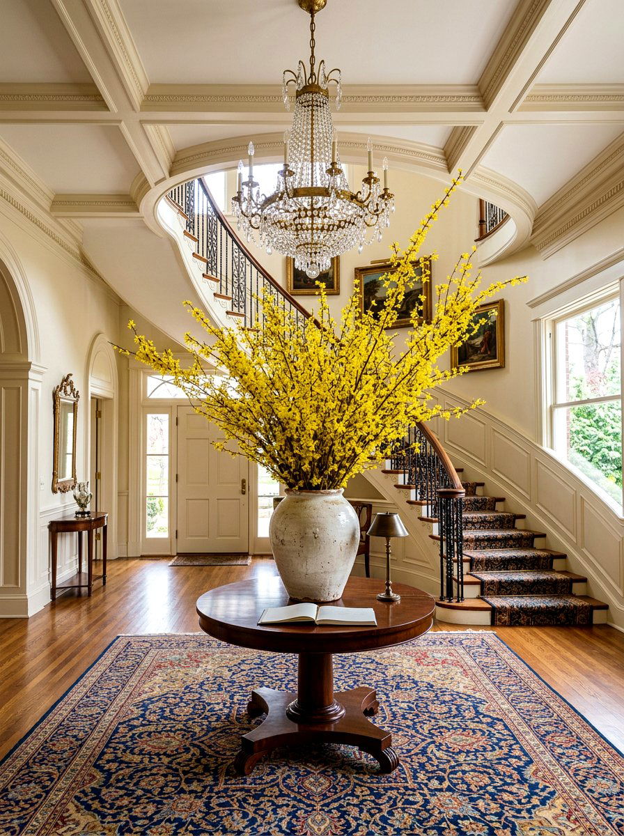 Yellow Forsythia Branches In Entryway - 30 spring flower arrangement ideas
