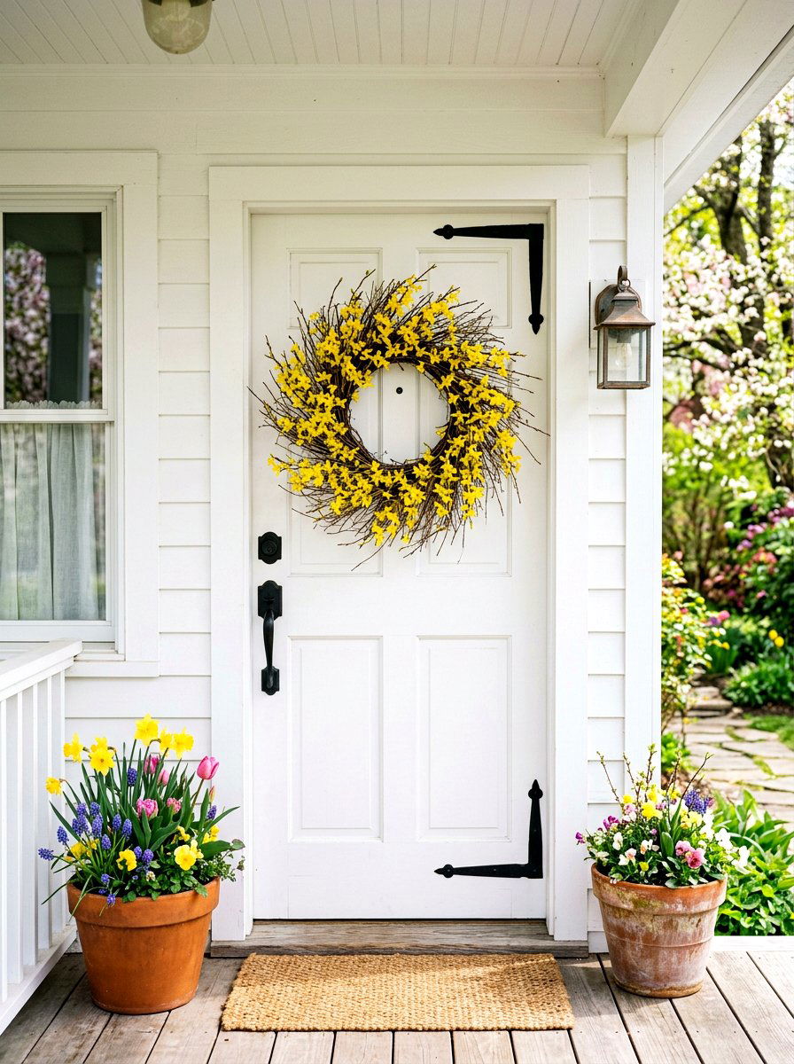 Yellow Forsythia Wreath - 30 spring wreath ideas for front door