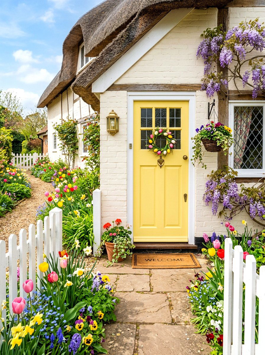Yellow Front Door With Glass - 30 cottage front door ideas