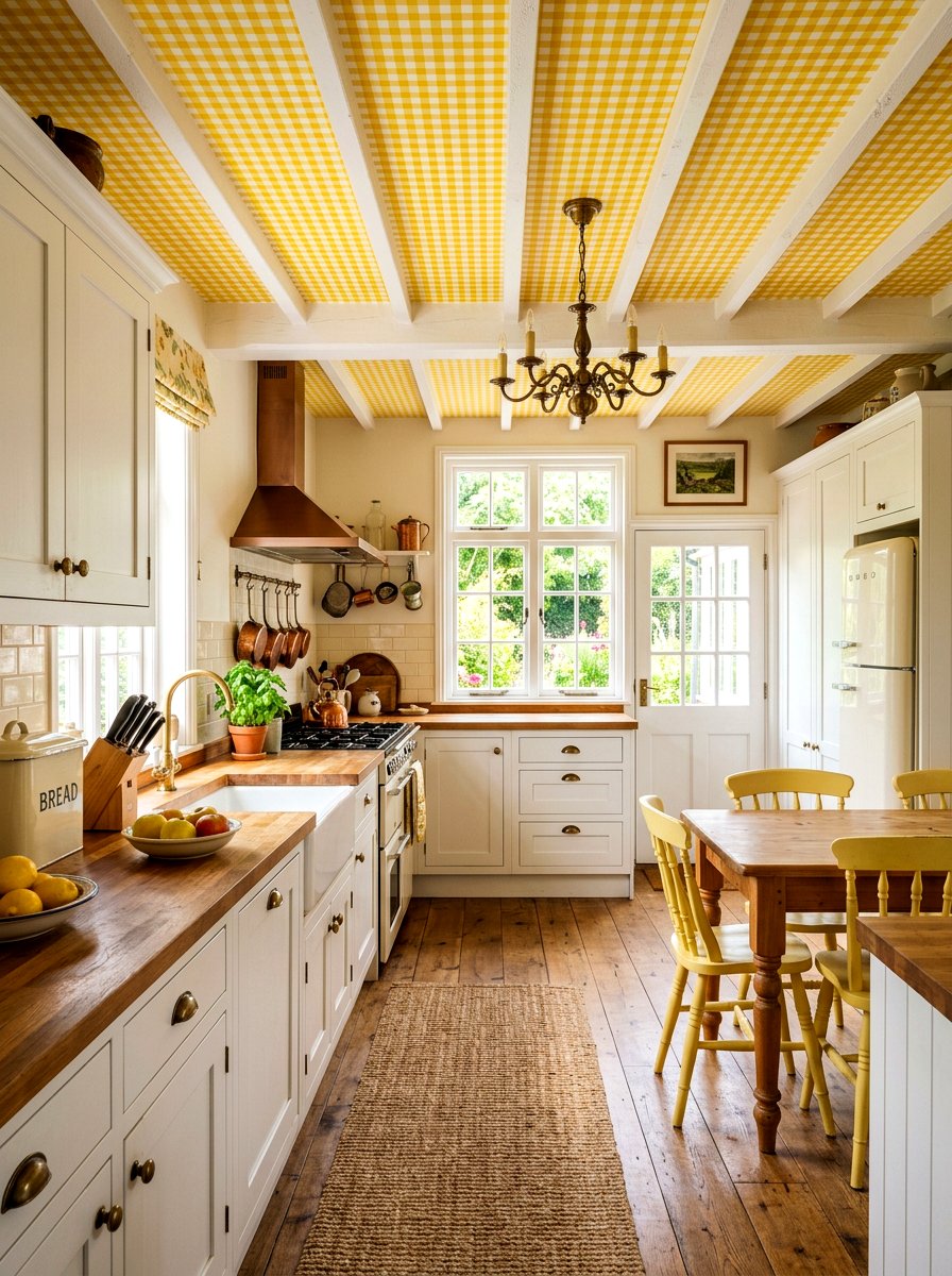 Yellow Gingham Country Kitchen - 30 wallpaper ceiling ideas