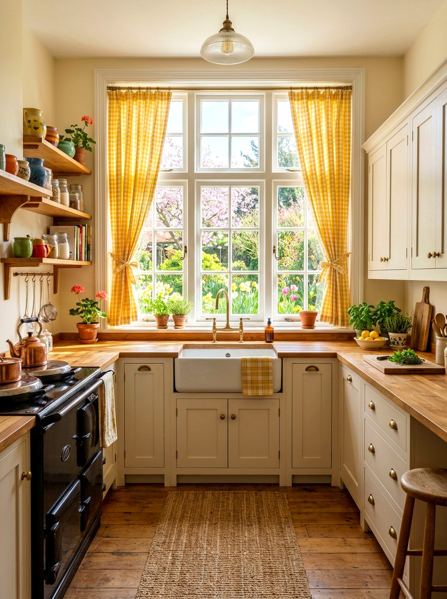 Yellow Gingham Curtains - 30 lemon kitchen spring ideas