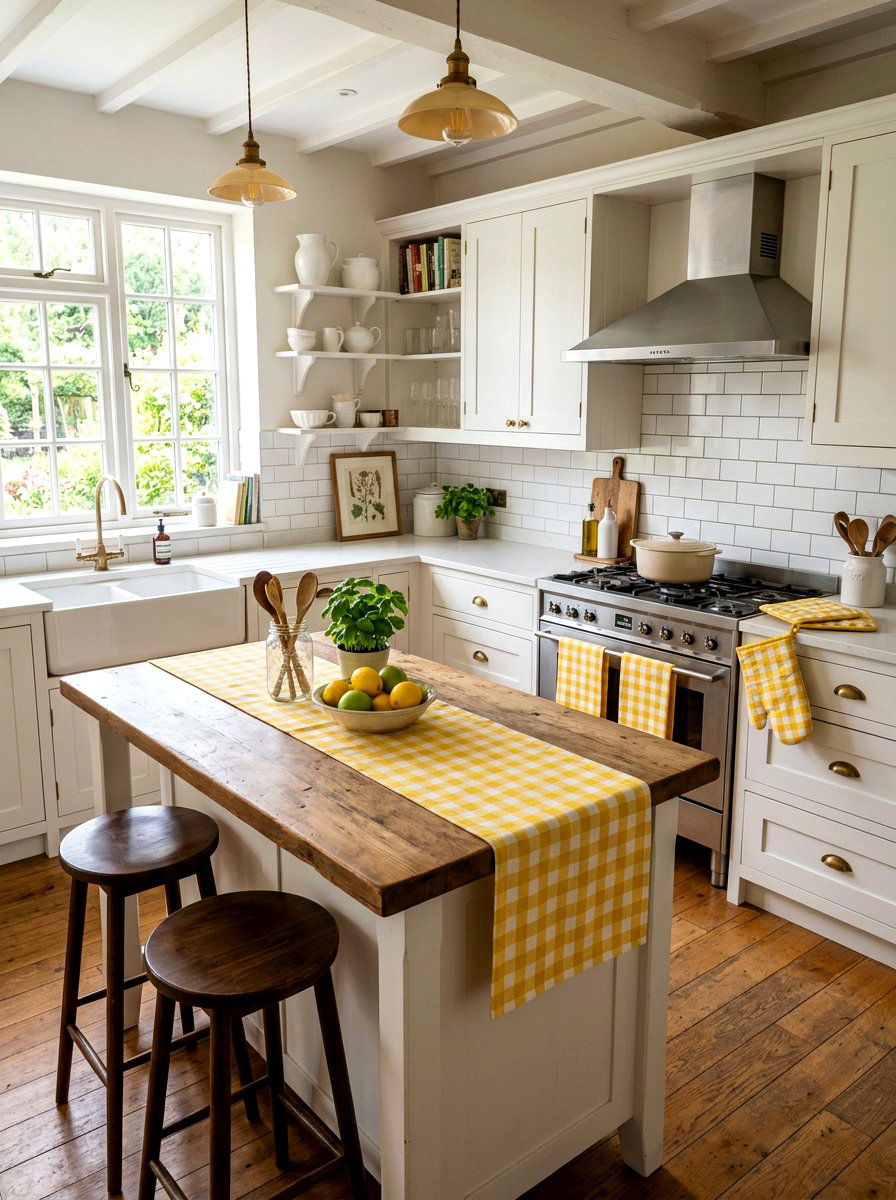 Yellow Gingham Kitchen Linens - 30 summer lemon kitchen ideas