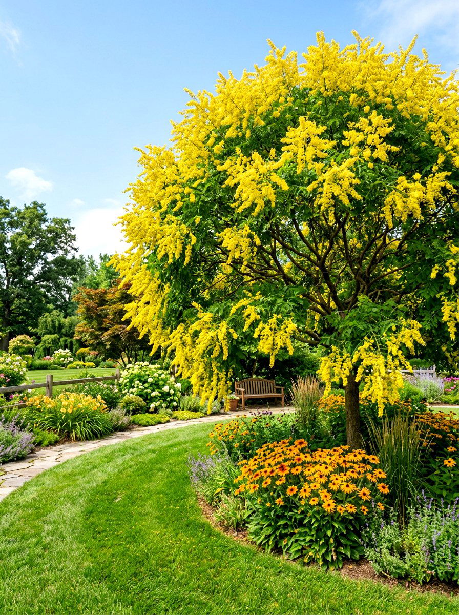 Yellow Golden Rain Tree - 30 flowering tree garden ideas