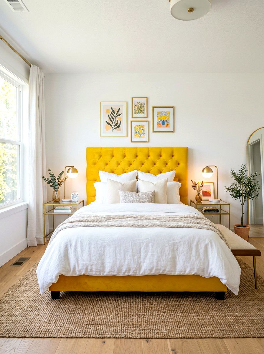 Yellow Headboard - 30 soft yellow bedroom ideas