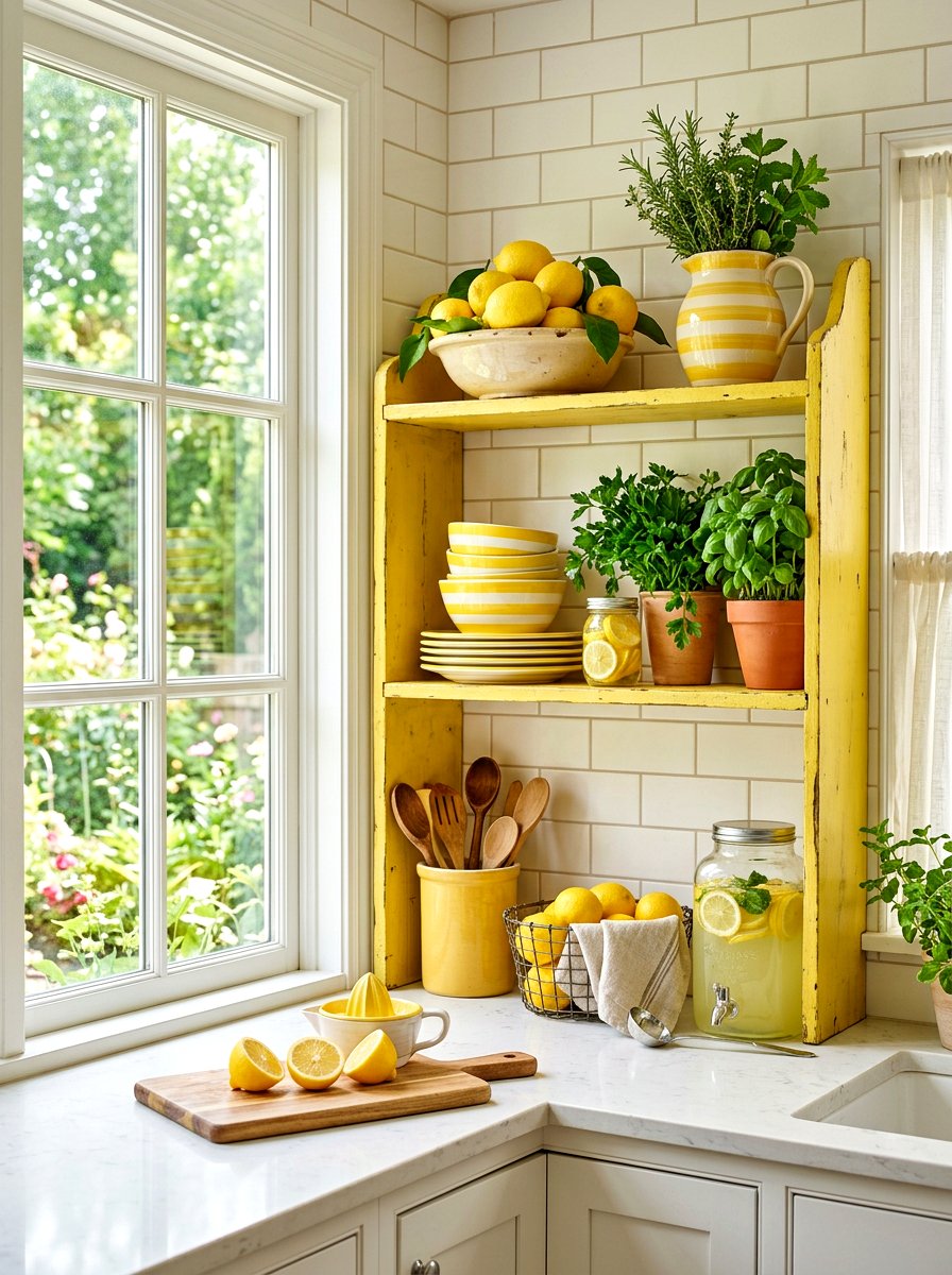 Yellow Lemon Shelf - 30 seasonal shelf decor ideas