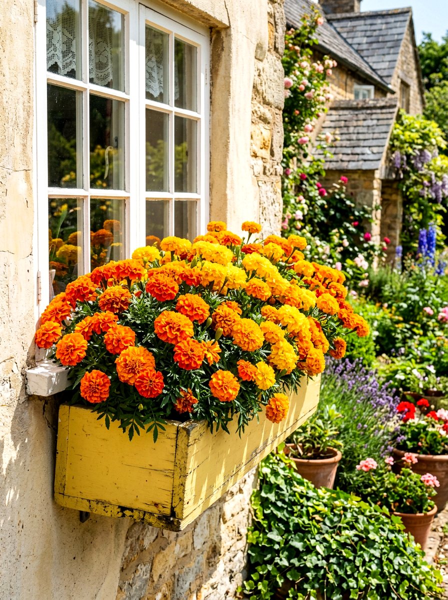 Yellow Marigold Window Box - 30 cottage window box ideas