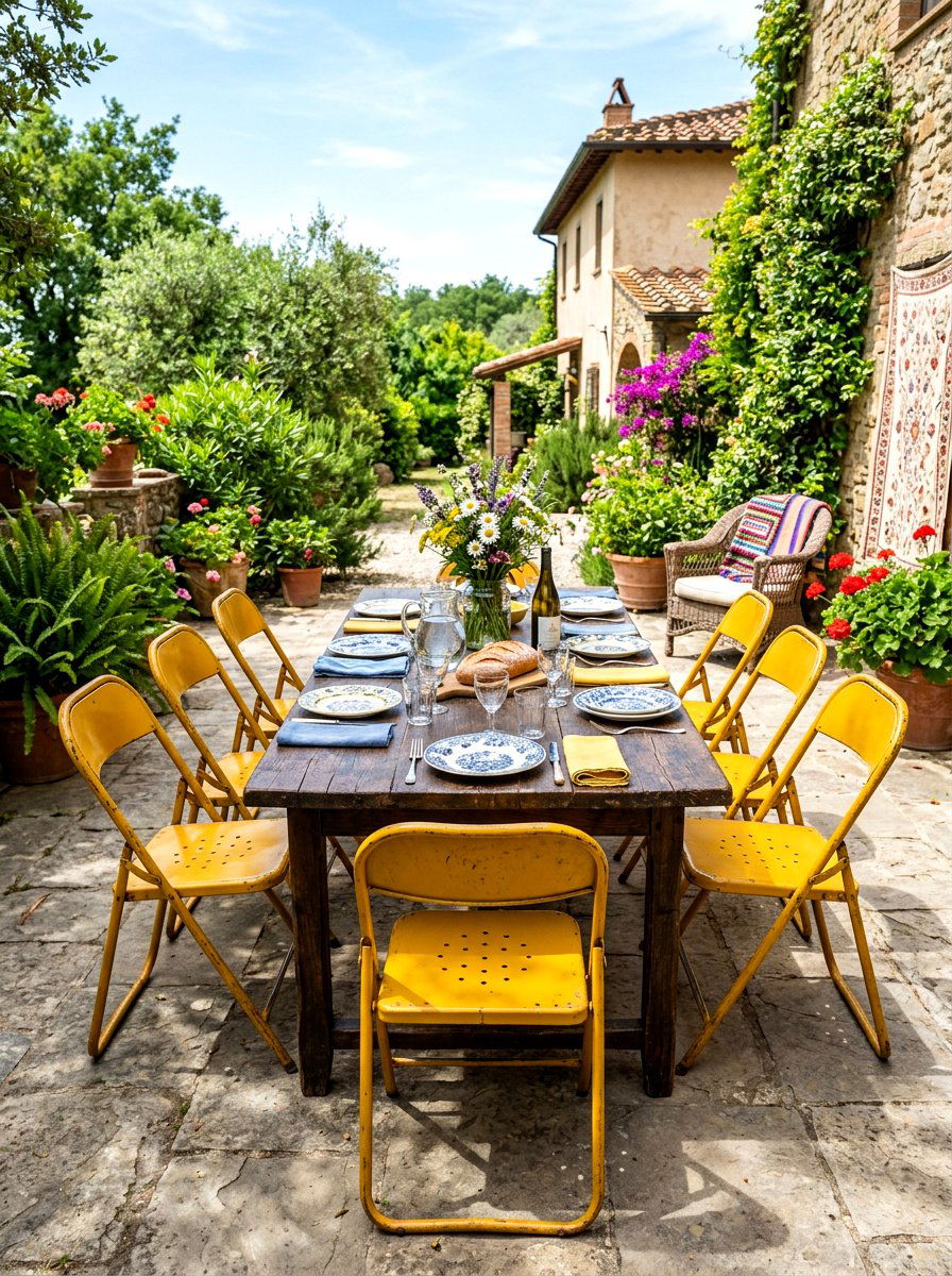Yellow Metal Folding Chairs - 30 butter yellow patio decor ideas