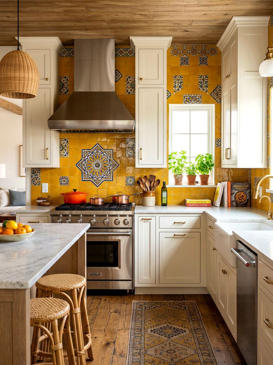 Yellow Moroccan Tile Backsplash - 30 summer lemon kitchen ideas