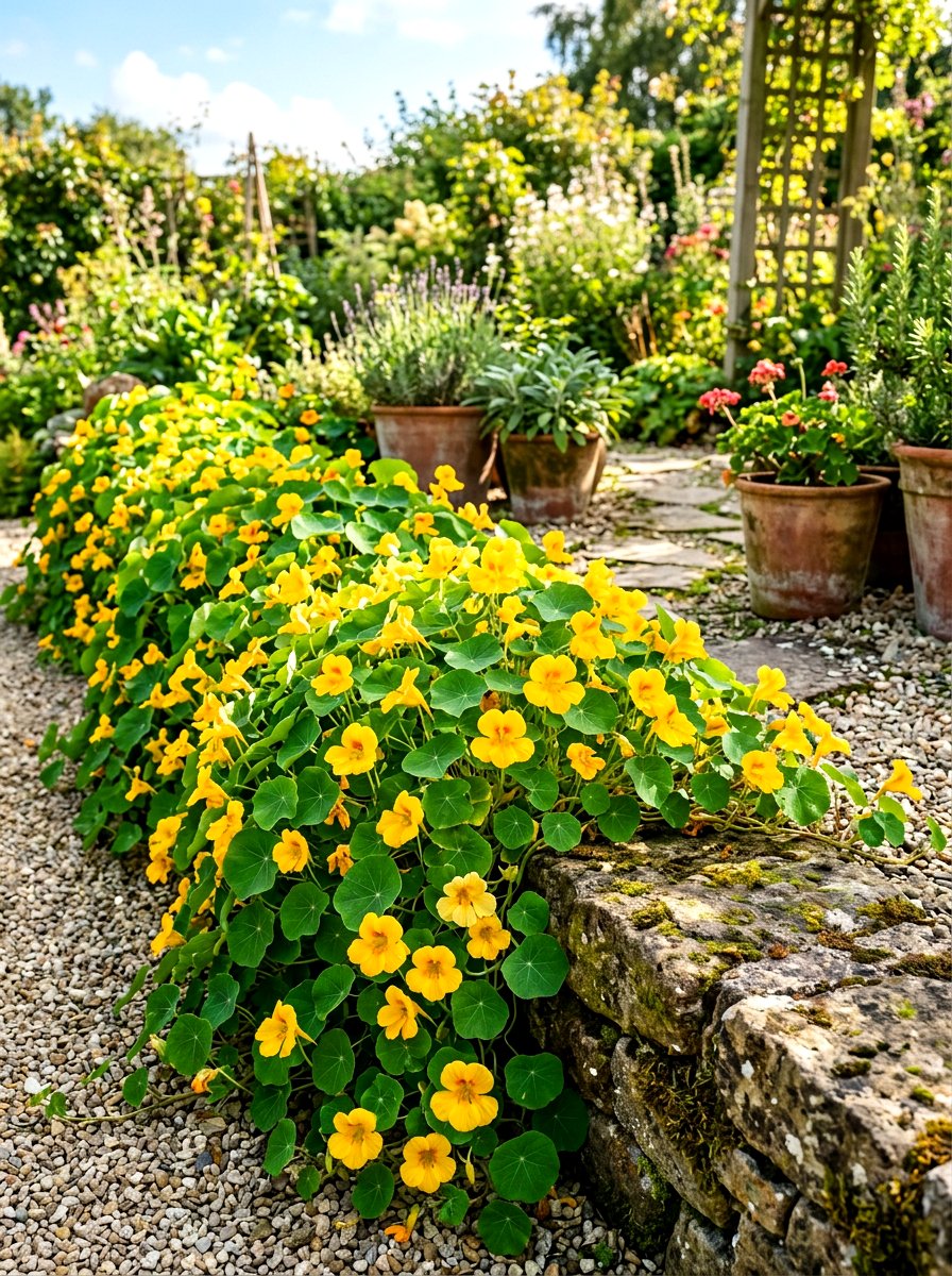 Yellow Nasturtium Border - 30 yellow flower border ideas