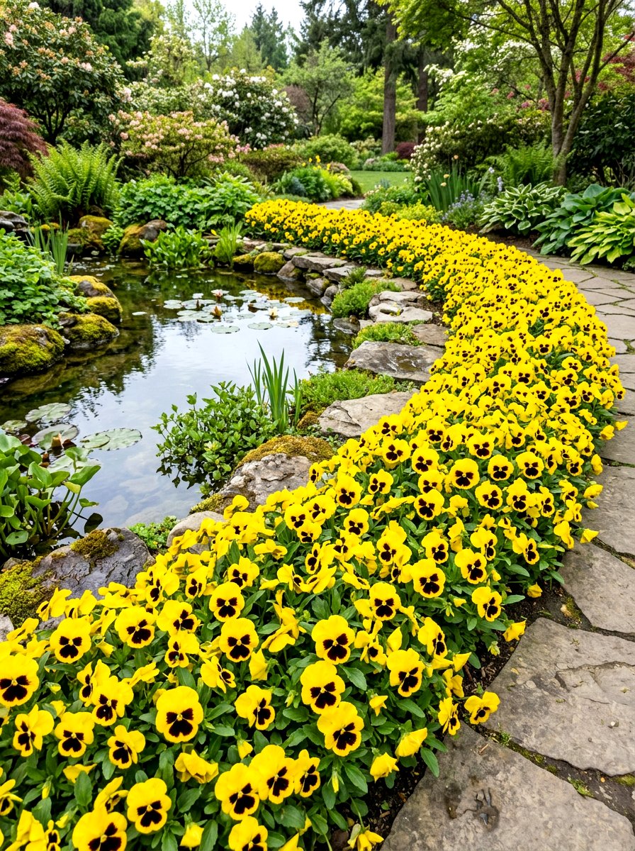 Yellow Pansy Border - 30 yellow flower border ideas