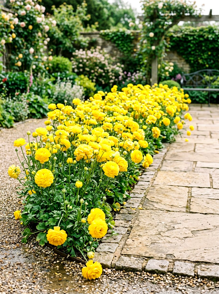 Yellow Ranunculus Border - 30 yellow flower border ideas