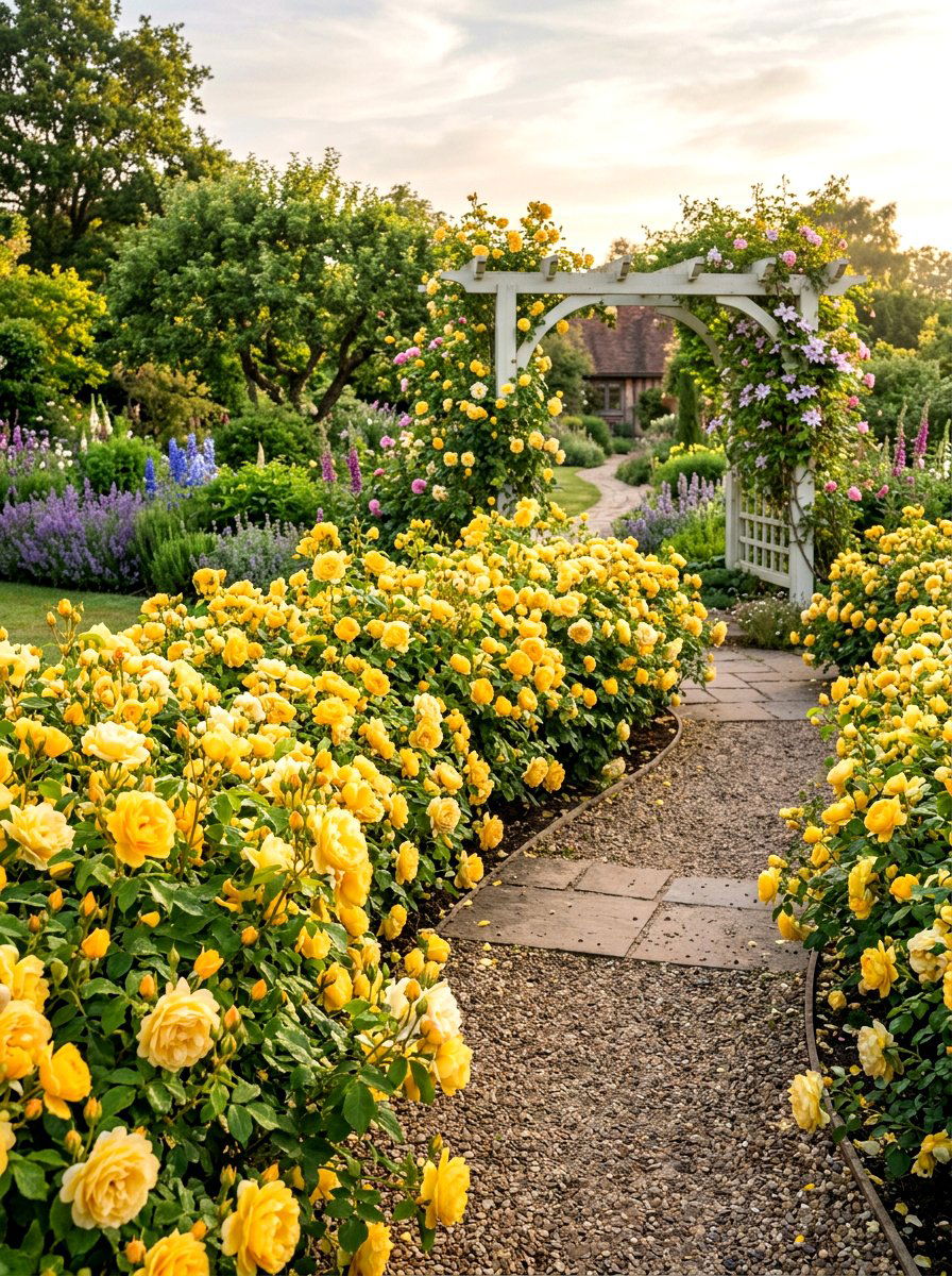 Yellow Rose Border - 30 yellow flower border ideas
