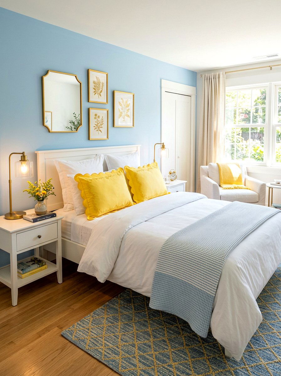 Yellow Scalloped Pillowcases - 30 contrast trim bedding bedroom ideas