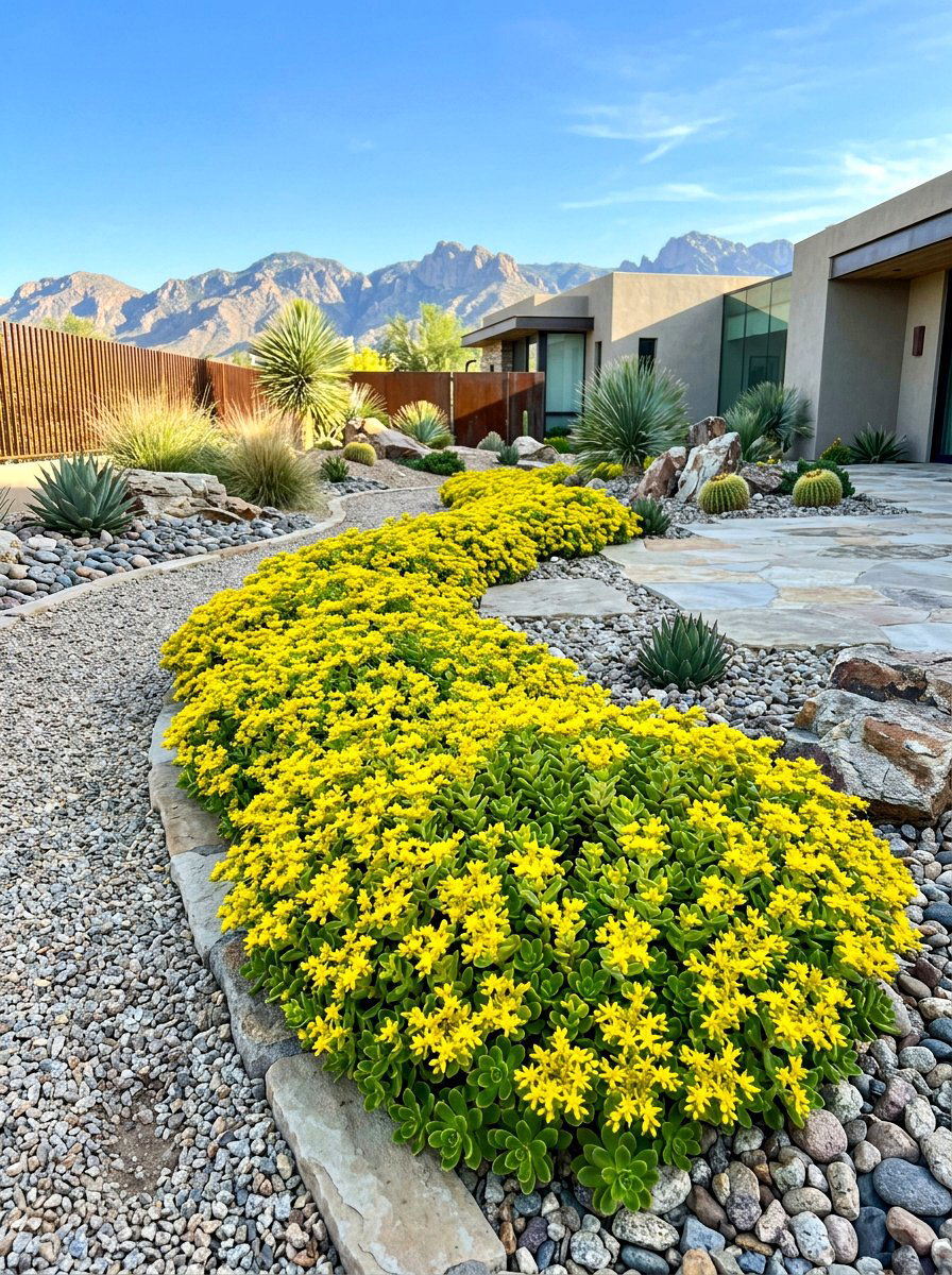 Yellow Stonecrop Border - 30 yellow flower border ideas