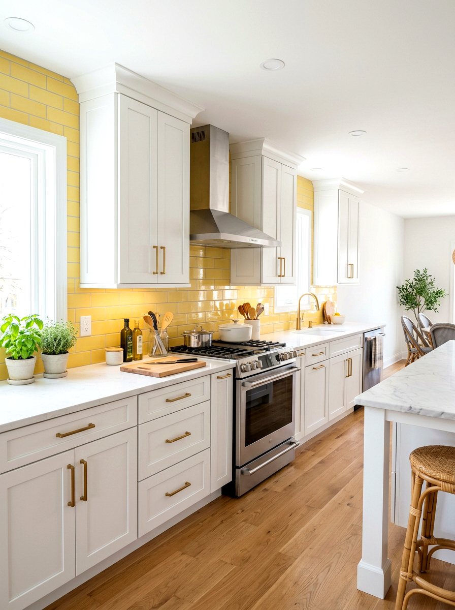 Yellow Subway Tile - 30 lemon kitchen spring ideas