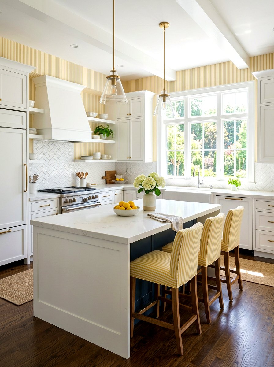 Yellow Ticking Stripe Kitchen - 30 stripe drench room ideas
