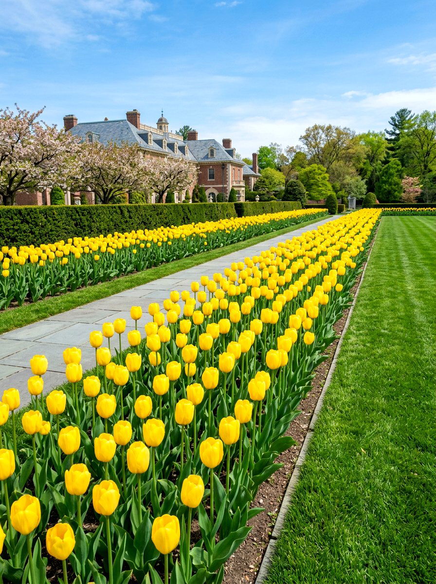 Yellow Tulip Border - 30 yellow flower border ideas