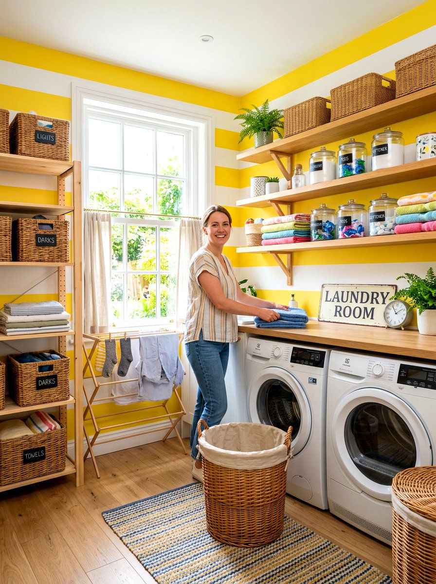 Yellow White Laundry - 30 striped wall ideas
