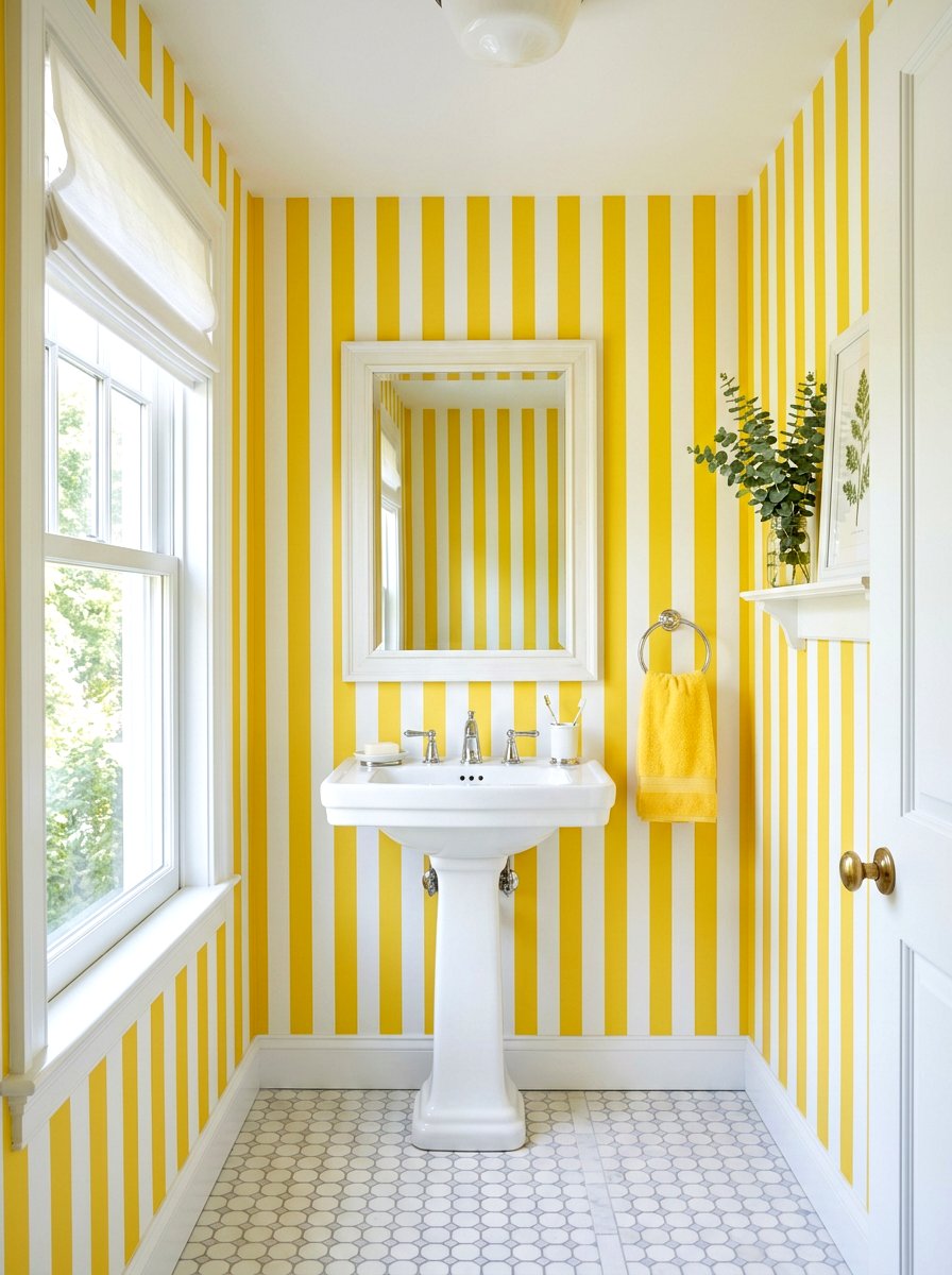Yellow White Sunny Stripe Bathroom - 30 stripe powder bath ideas