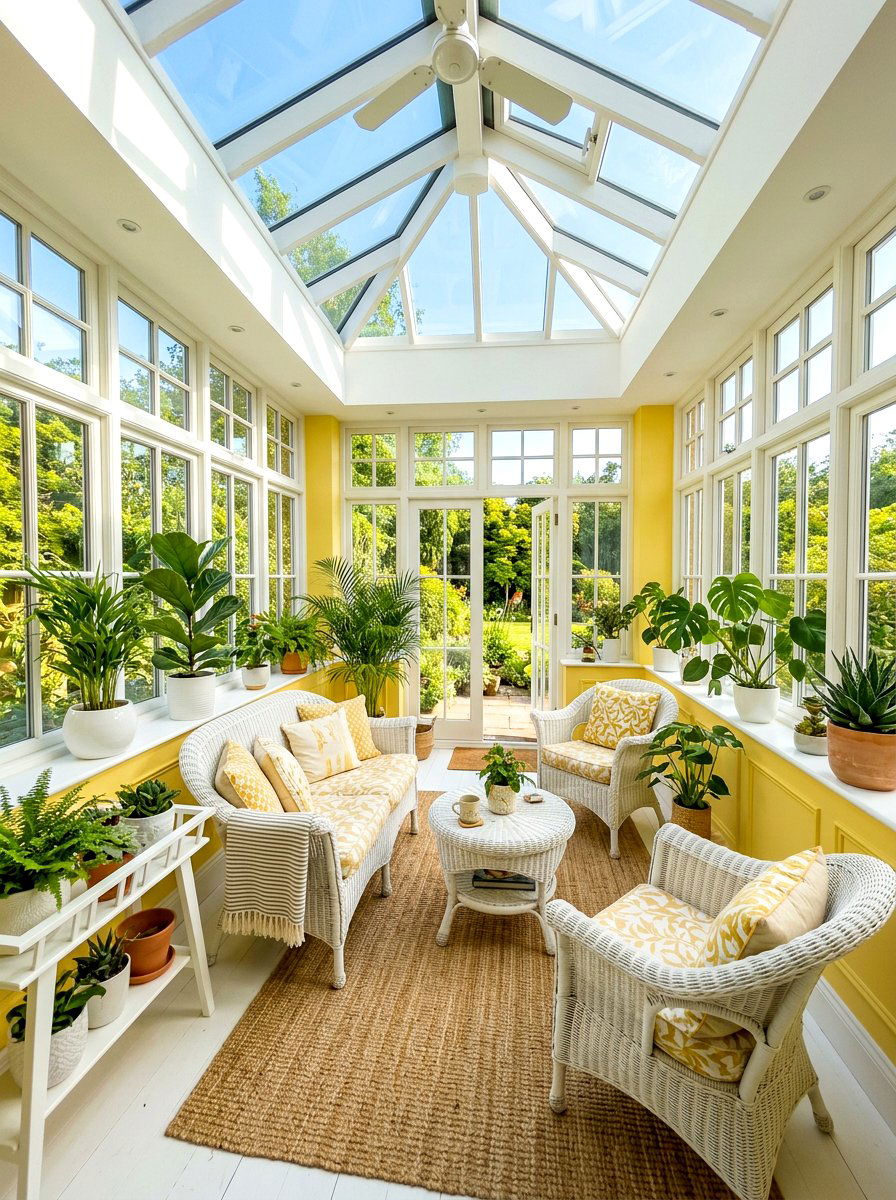 Yellow White Sunroom - 30 two tone wall paint ideas
