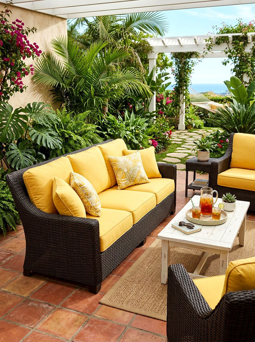 Yellow Wicker Furniture Cushions - 30 butter yellow patio decor ideas