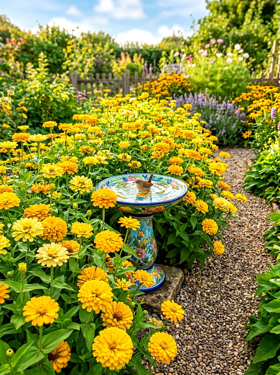 Yellow Zinnia Border - 30 yellow flower border ideas