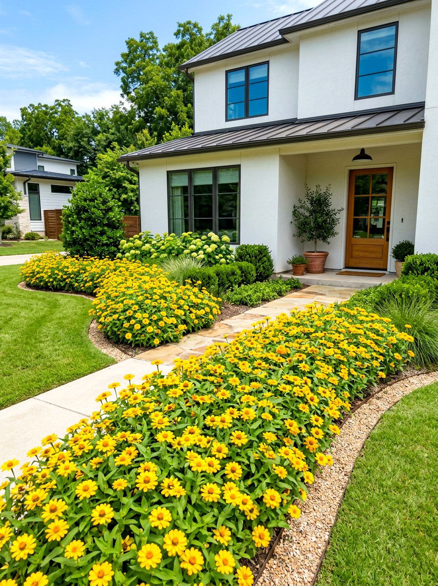 Yellow Zinnia Front Yard Landscaping - 30 zinnia border ideas