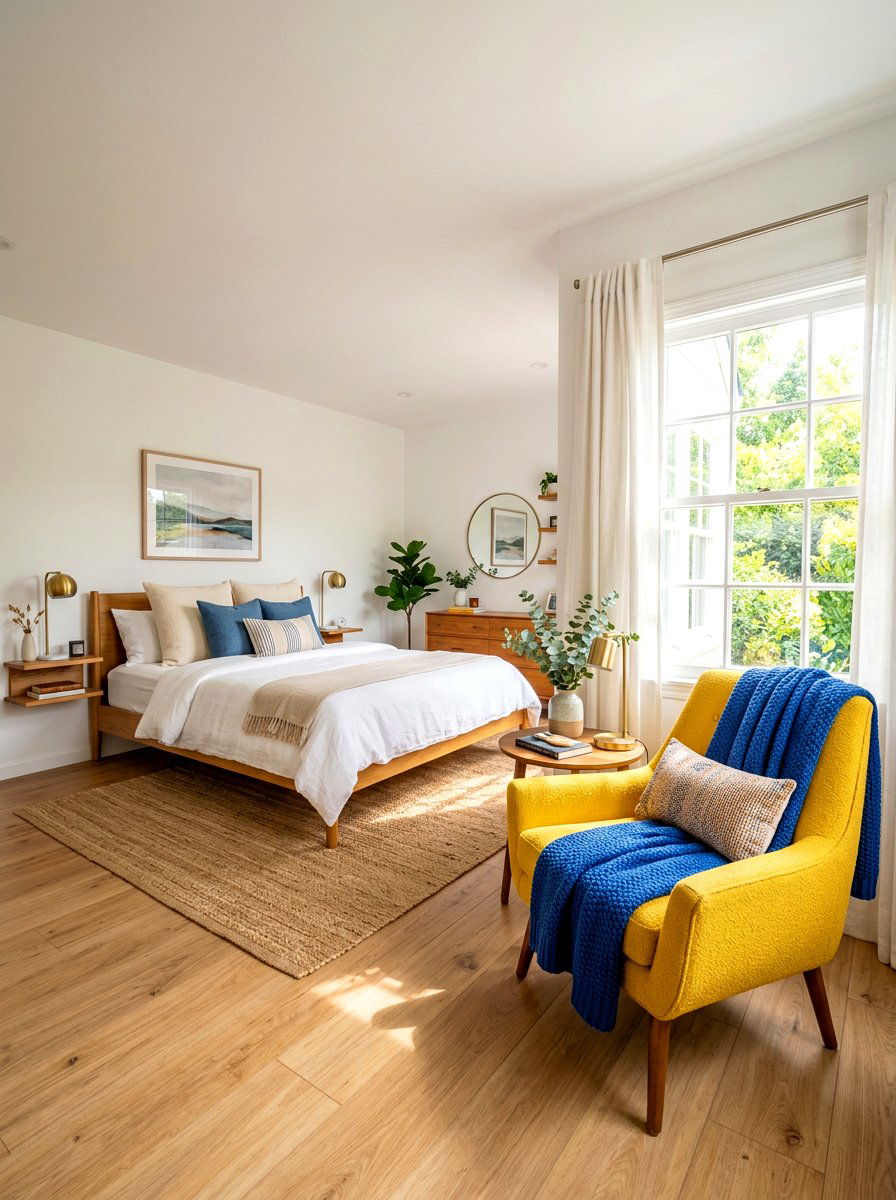 Yellow accent chair bedroom - 30 primary color decor ideas