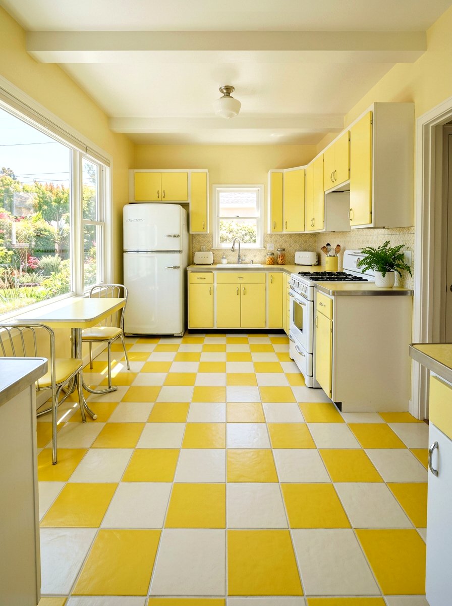 Yellow and white checkerboard kitchen - 30 checkerboard kitchen tile ideas