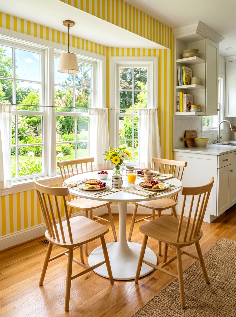 Yellow and white striped kitchen - 30 striped kitchen wallpaper ideas
