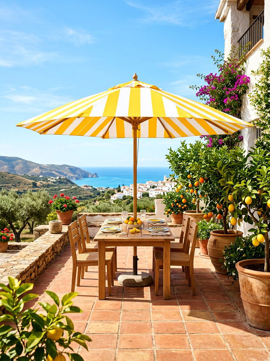 Yellow and white striped patio umbrella - 30 striped patio umbrella ideas