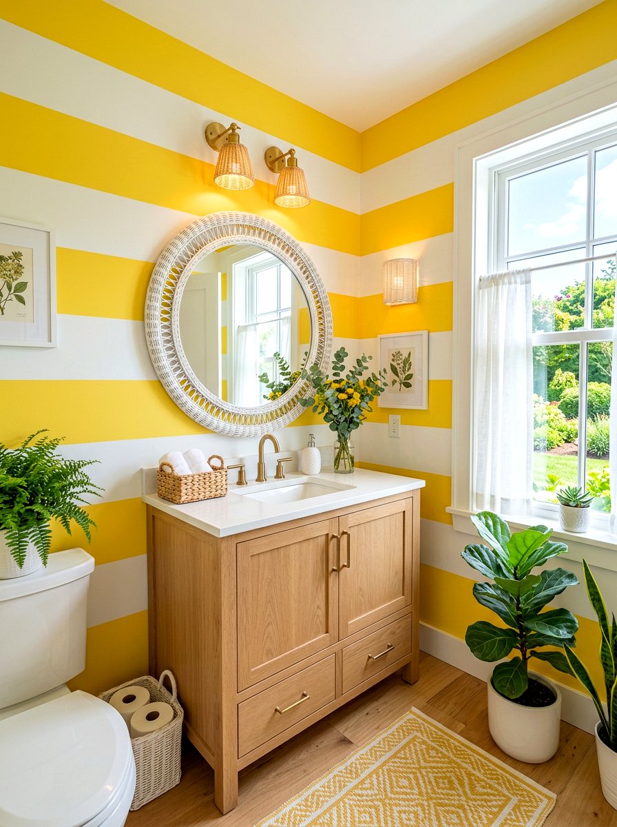 Yellow and white sunroom stripes - 30 striped powder room ideas