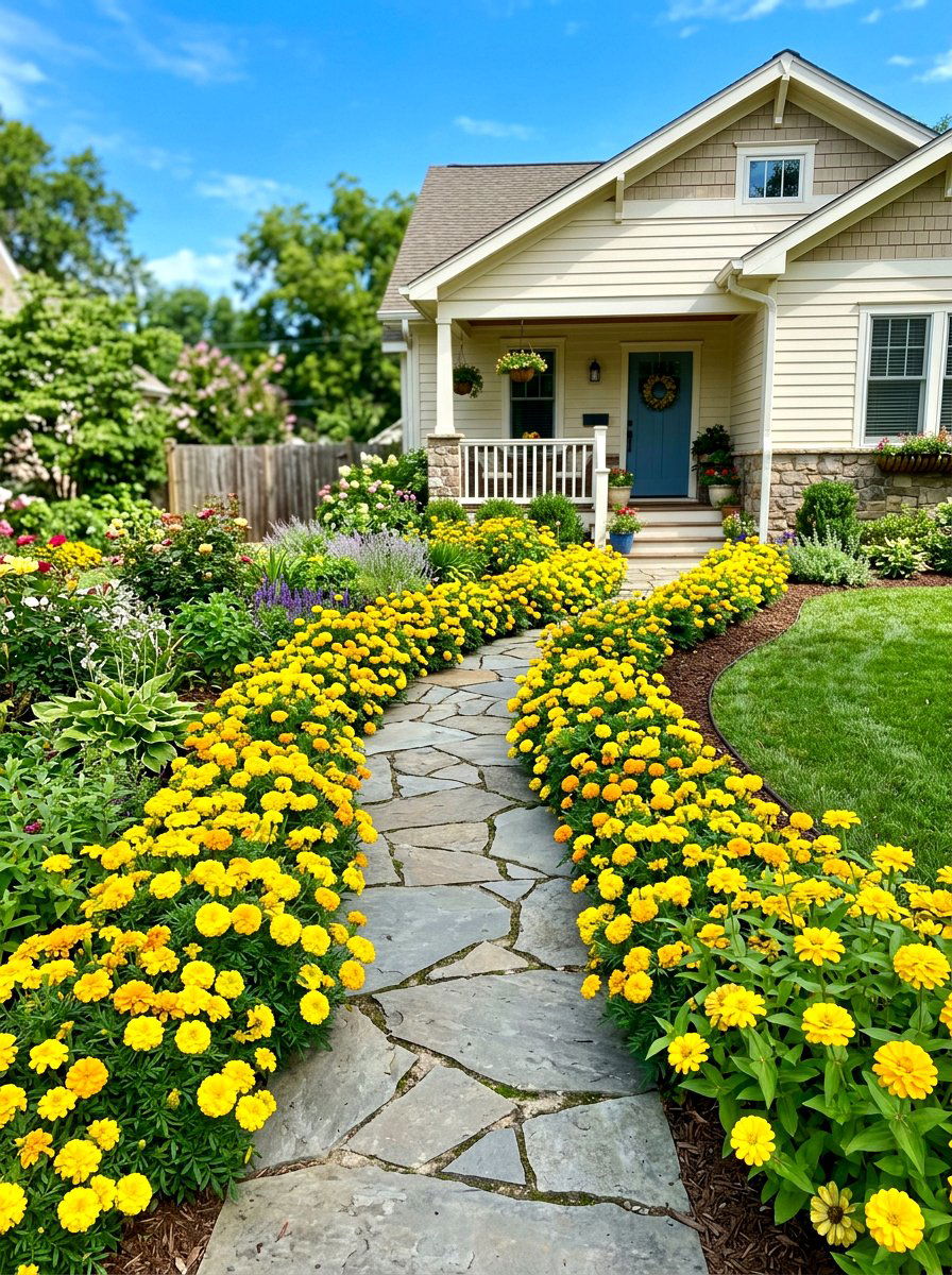 Yellow annual flowers for front yard - 30 annual flower bed ideas