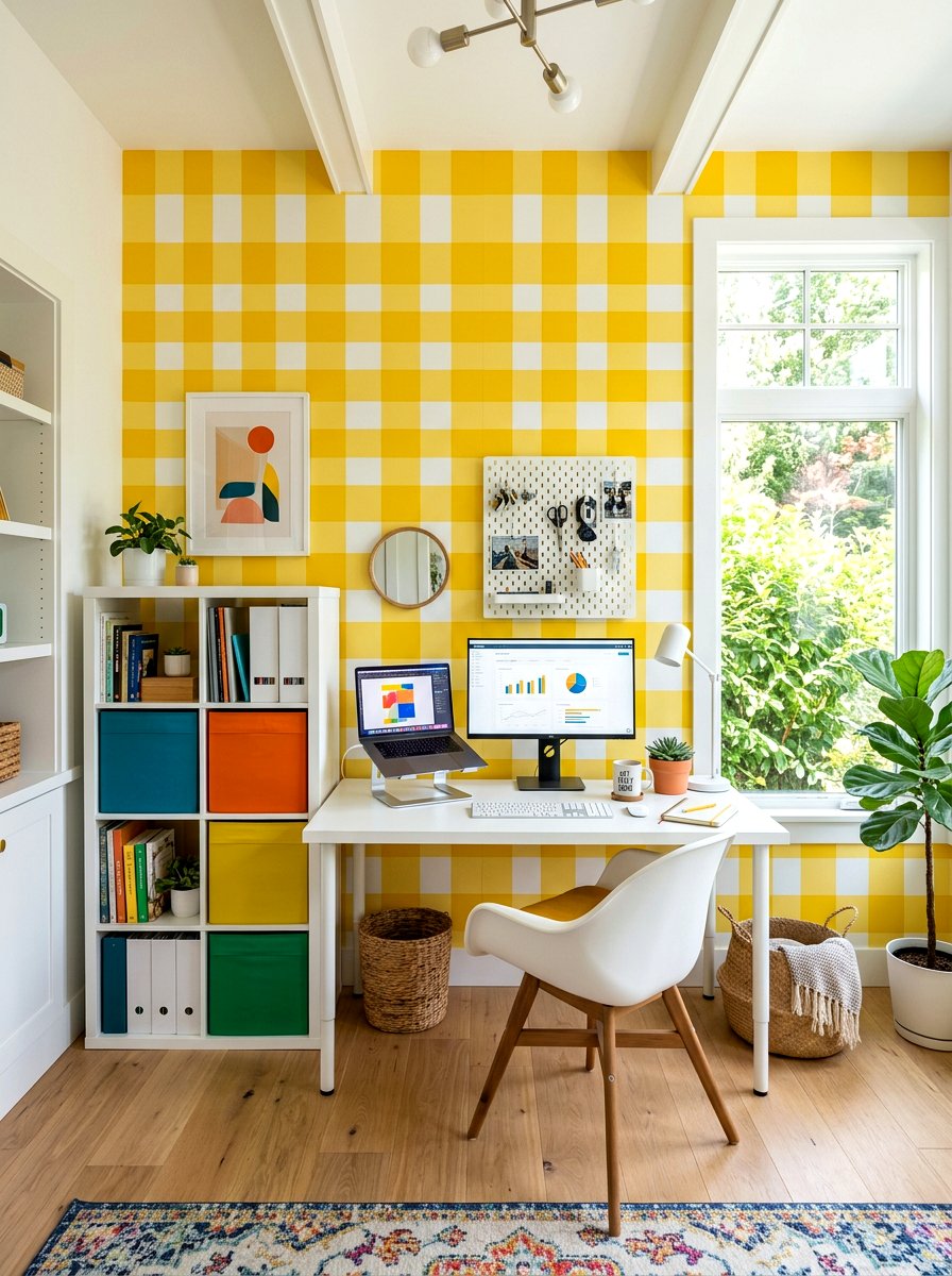 Yellow checkered accent wall - 30 bright checkerboard decor ideas
