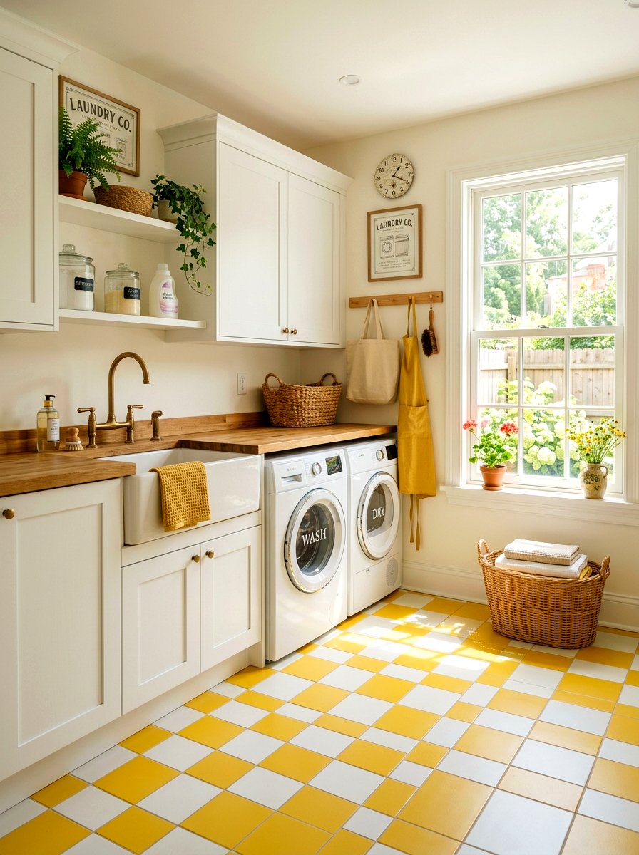 Yellow checkered floor - 30 primary color decor ideas