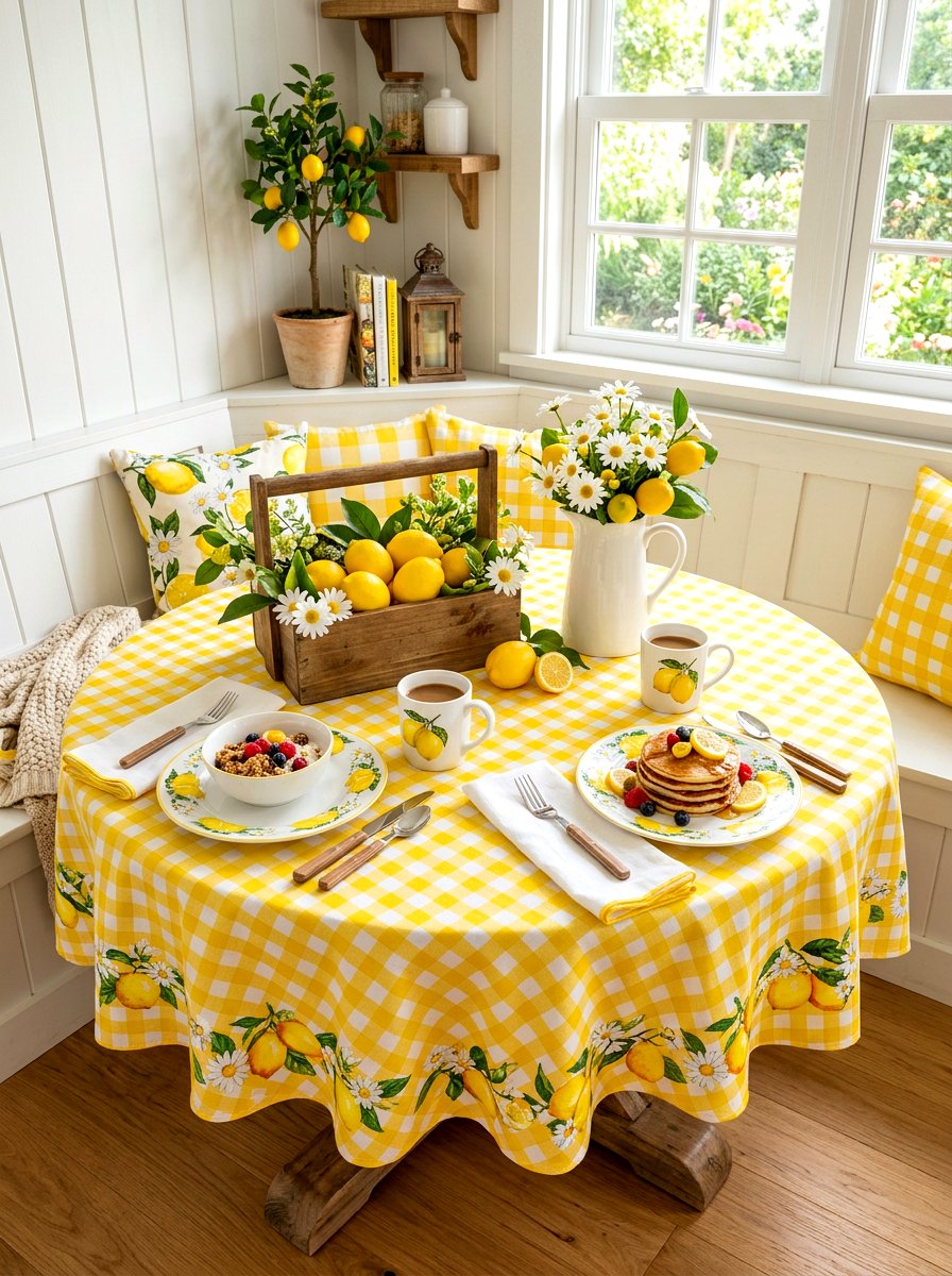 Yellow gingham lemon table - 30 lemon tablescape ideas
