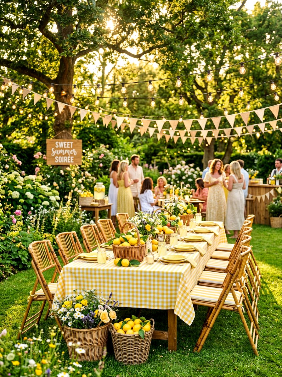 Yellow outdoor garden party - 30 lemon tablescape ideas