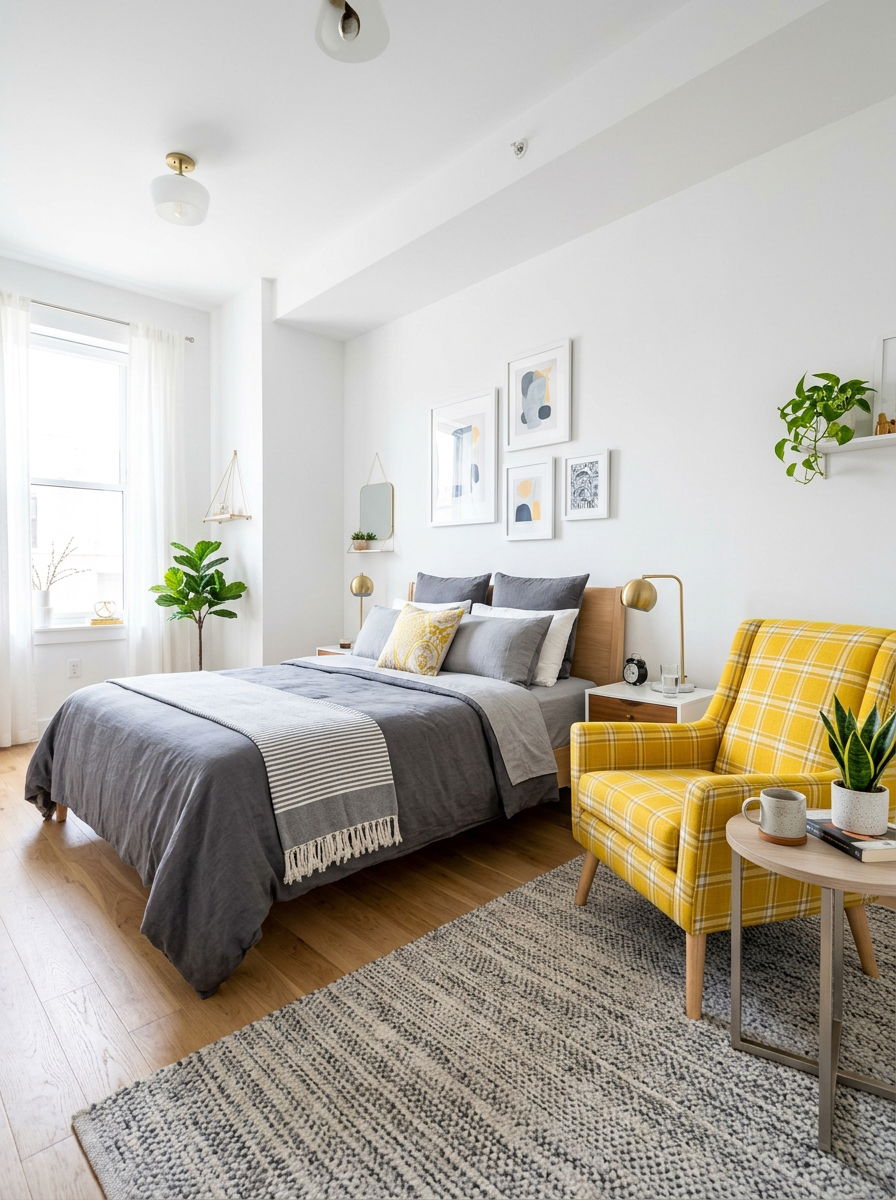 Yellow plaid accent chair - 30 plaid bedroom ideas