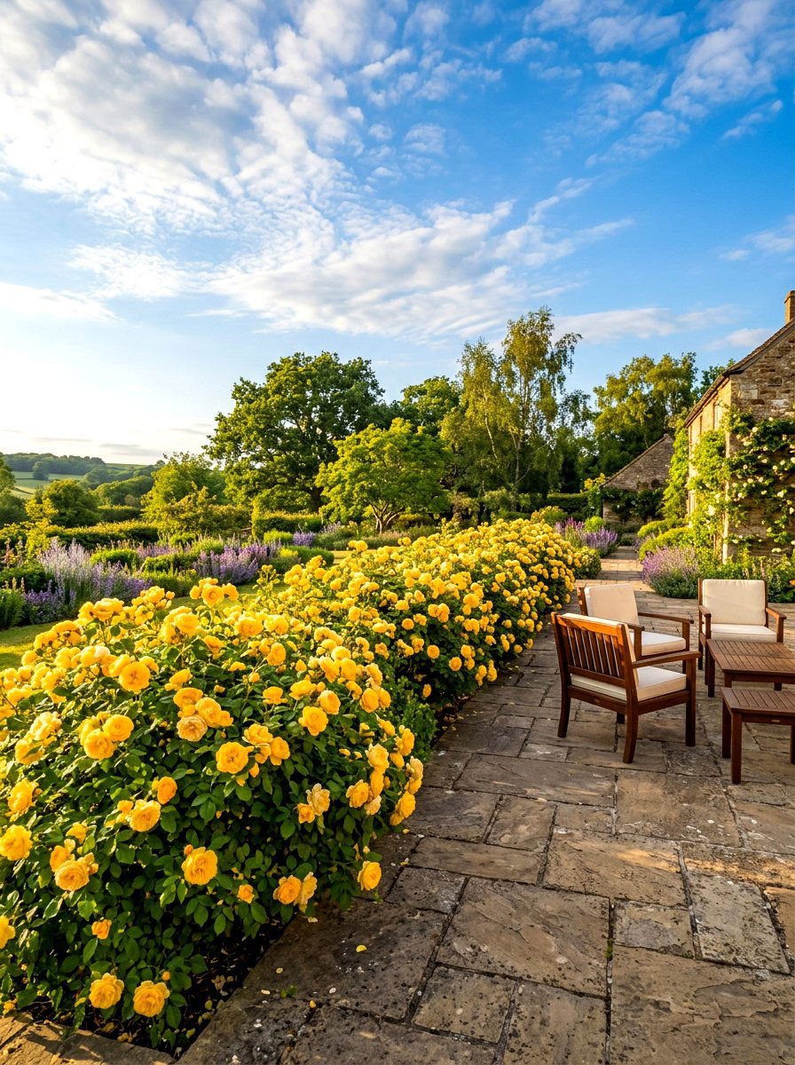 Yellow shrub rose hedge - 30 rose hedge ideas