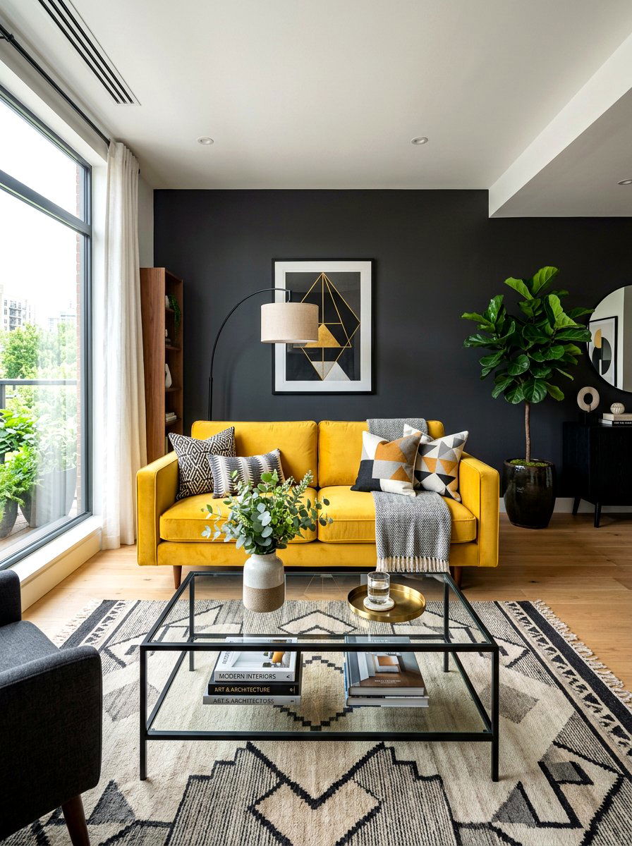 Yellow velvet sofa - 30 primary color decor ideas